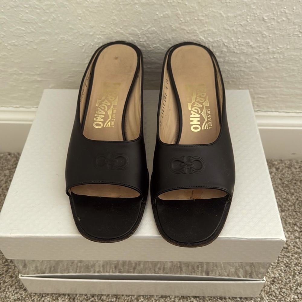 Ferragamo Black Slides. Size 8